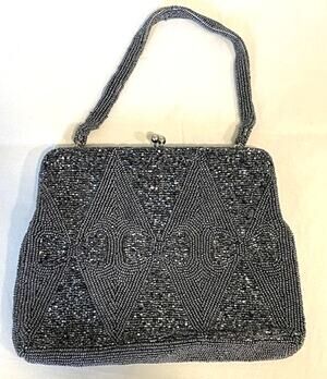 Vintage 60s Richere Bag by Walborg Black Hand Made Beaded Evening Purse